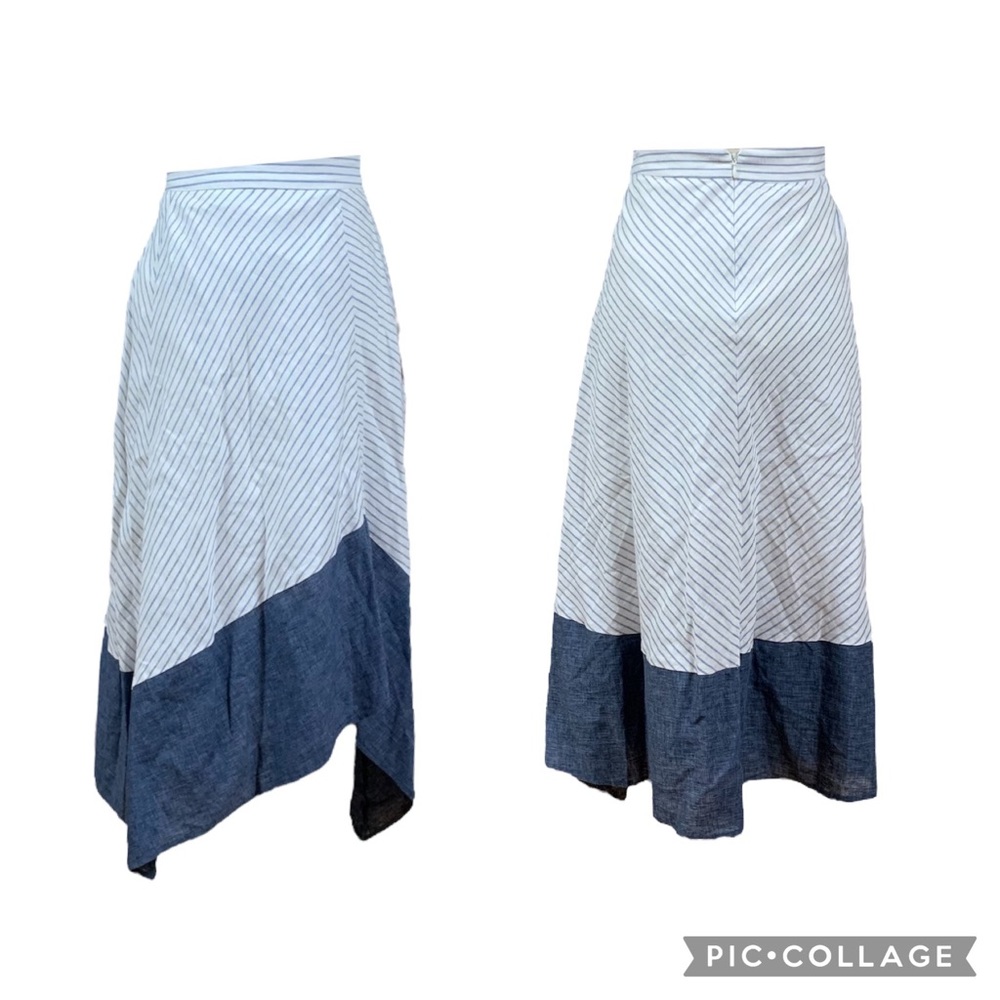 DKNY Blue and White Striped Midi Skirt